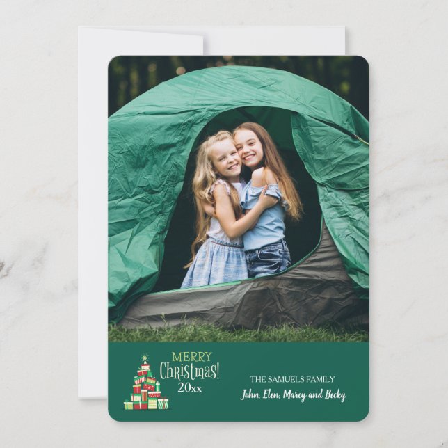Christmas Tree of Gift Boxes Photo Card (Green) (Front)