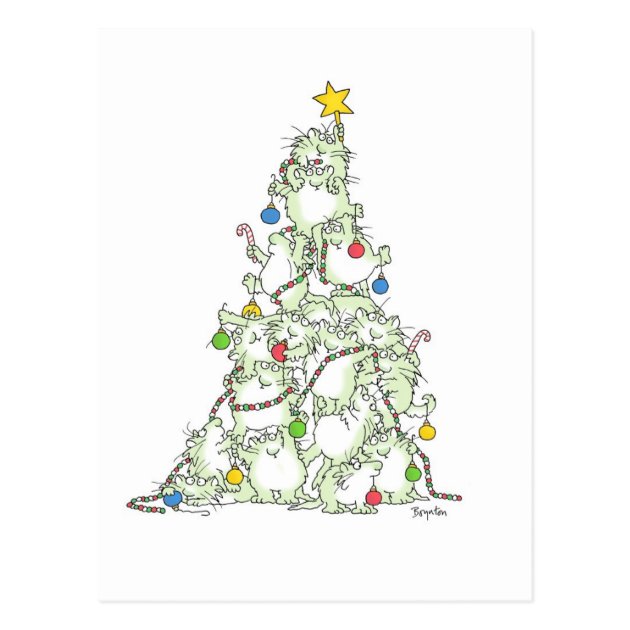 CHRISTMAS TREE OF KITTIES Postcard By Boynton