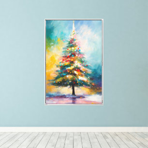 Christmas Tree Oil Art   Pastel Splatter Canvas Print