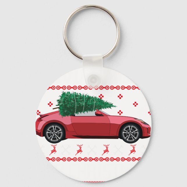 Christmas Tree Oldtimer Car Xmas Ugly Sweater Pull Keychain (Front)