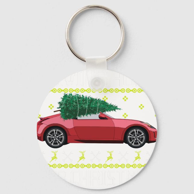 Christmas Tree Oldtimer Car Xmas Ugly Sweater Pull Keychain (Front)