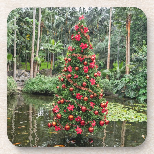 Christmas Tree on a pond coasters (Front)