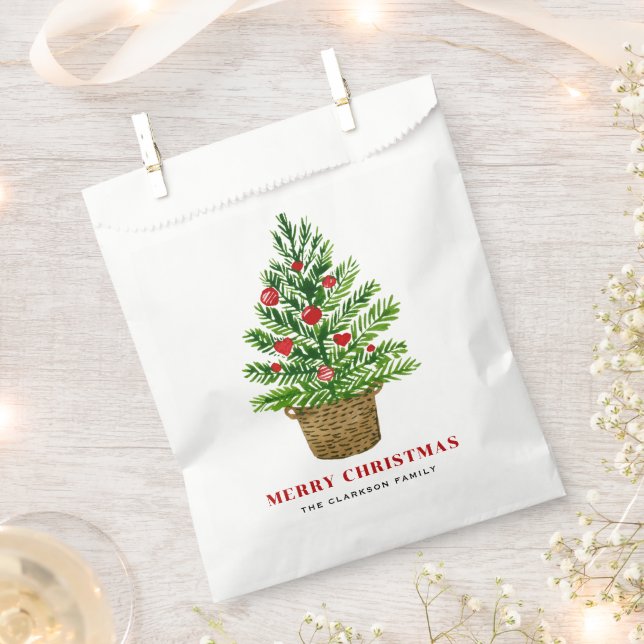 Christmas Tree on a Wicker Basket Christmas Party Favor Bag (Clipped)