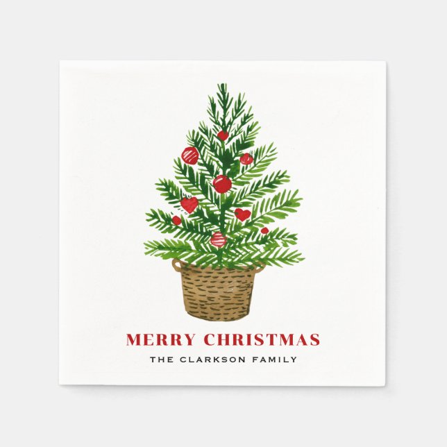 Christmas Tree on a Wicker Basket Christmas Party Napkins (Front)