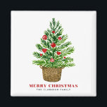 Christmas Tree on a Wicker Basket Custom Christmas Magnet<br><div class="desc">Merry Christmas | Send your Christmas greetings to family and friends with this customizable Christmas magnet. It features a watercolor Christmas tree with festive red ornaments. Personalize by adding your own details. This cute Christmas magnet is available on other products. Matching items are available.</div>