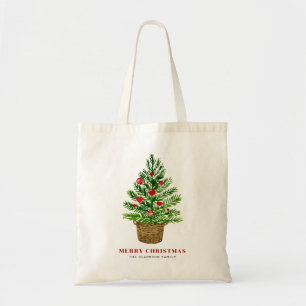 Christmas Tree on a Wicker Basket Custom Christmas Tote Bag
