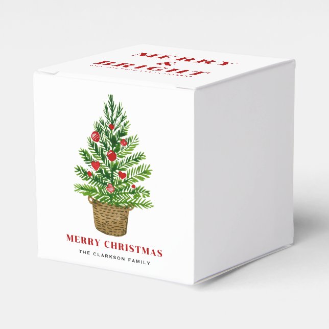 Christmas Tree on a Wicker Basket Merry Christmas Favor Boxes (Front Side)