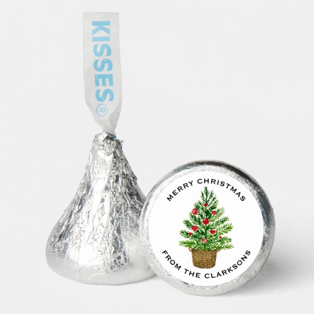 Christmas Tree on a Wicker Basket Merry Christmas Hershey®'s Kisses® (Front)