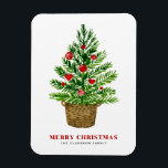 Christmas Tree on a Wicker Basket Merry Christmas Magnet<br><div class="desc">Merry Christmas | Send your Christmas greetings to family and friends with this customizable Christmas magnet. It features a watercolor Christmas tree with festive red ornaments. Personalize by adding your own details. This cute Christmas magnet is available on other products. Matching items are available.</div>