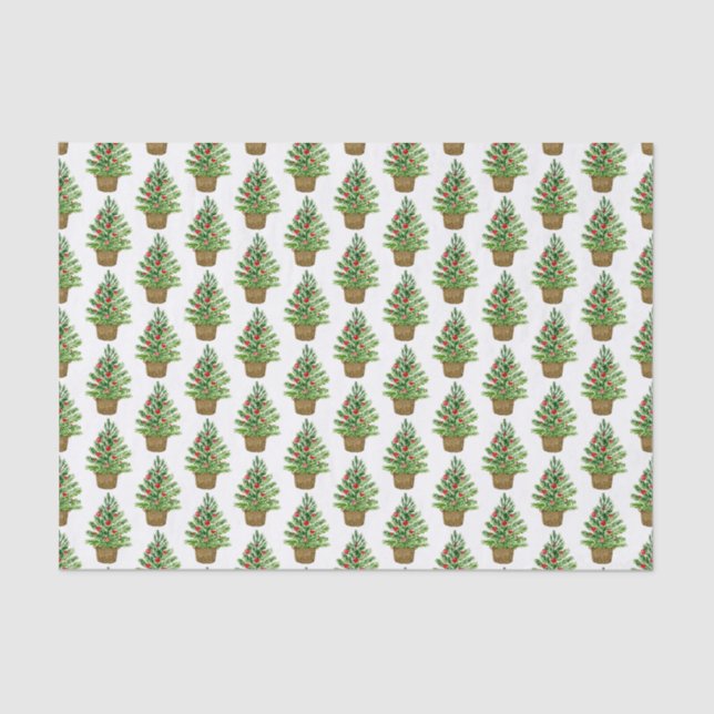 Christmas Tree on a Wicker Basket Pattern Holiday Tissue Paper (Front)
