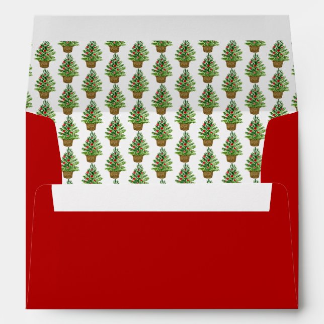 Christmas Tree on a Wicker Basket Red Holiday Envelope (Back (Bottom))