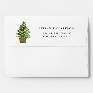 Christmas Tree on a Wicker Basket White Holiday Envelope
