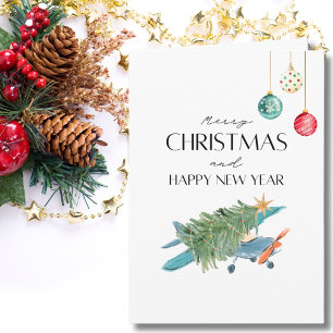 Christmas Tree on Airplane & Family Photo Funny  Card