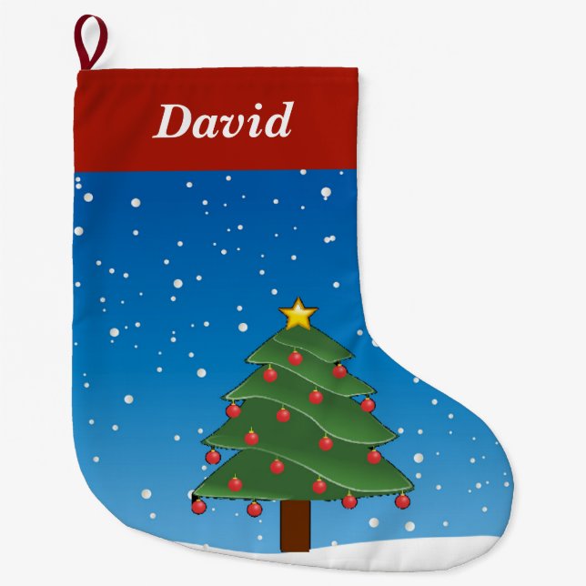 Christmas tree on blue large christmas stocking (Front)