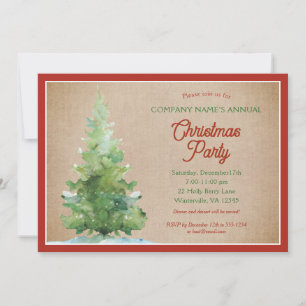 Christmas Tree on Burlap Rustic Holiday Party Invitation