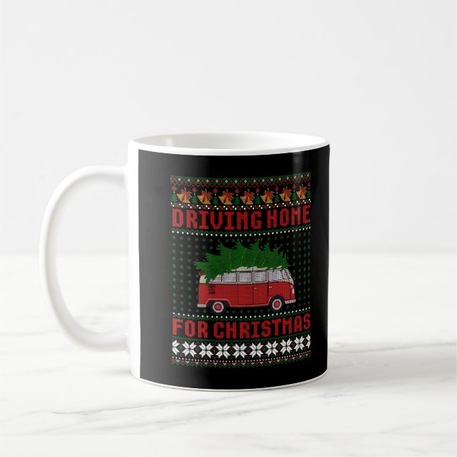Christmas Tree On Car Van Xmas Ugly Sweater T-Shir Coffee Mug (Left)
