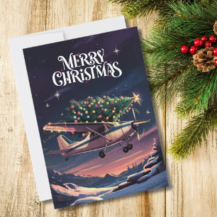 Christmas Tree on Cessna Airplane Photo Funny Holiday Card