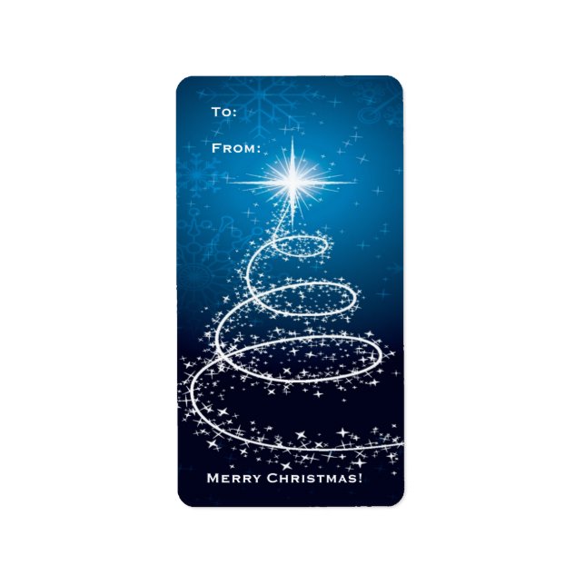 Christmas Tree On Glowing Blue Label (Front)