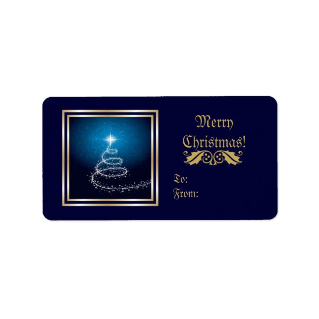 Christmas Tree On Glowing Blue Label (Front)