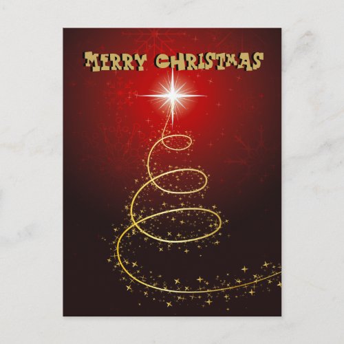 Christmas Tree On Glowing Red Background Holiday Postcard