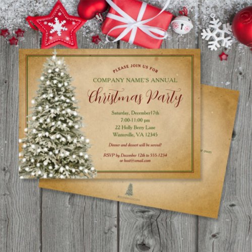 Christmas Tree on Parchment Elegant Party Invitation