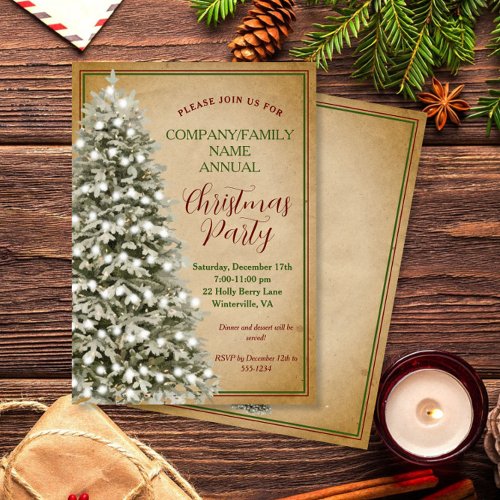 Christmas Tree on Parchment Vintage Party Invitation