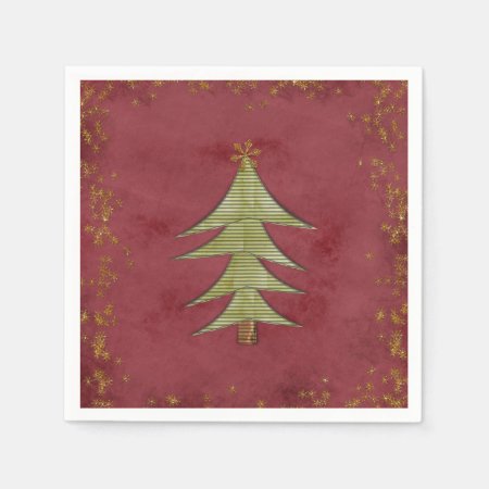 Christmas Tree On Red Background Paper Napkins