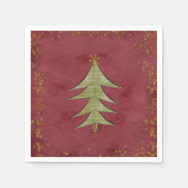 Christmas Tree on Red Background Paper Napkins (Front)
