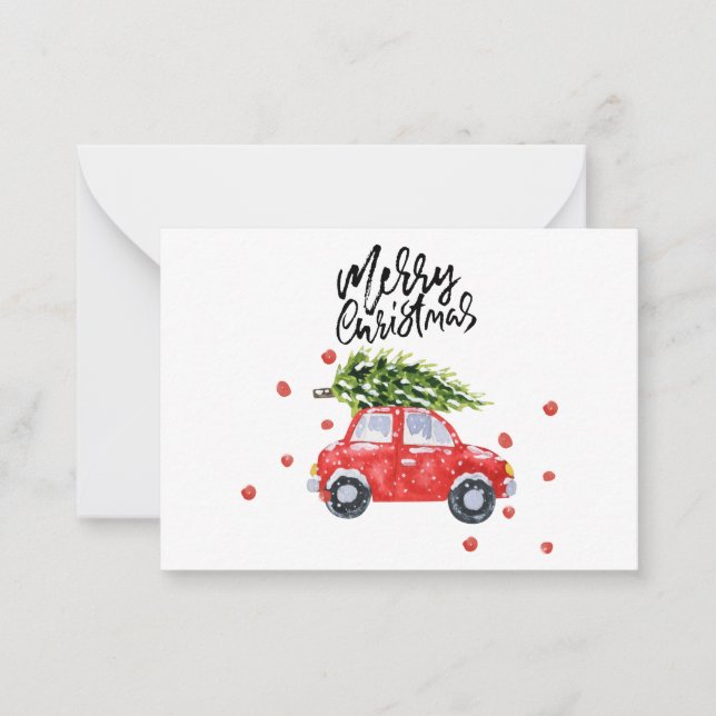 Christmas tree on red car   note card (Front)