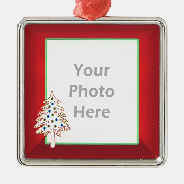Christmas Tree on Red for Photo Metal Ornament (Front)