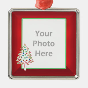 Christmas Tree on Red (photo frame) Metal Ornament