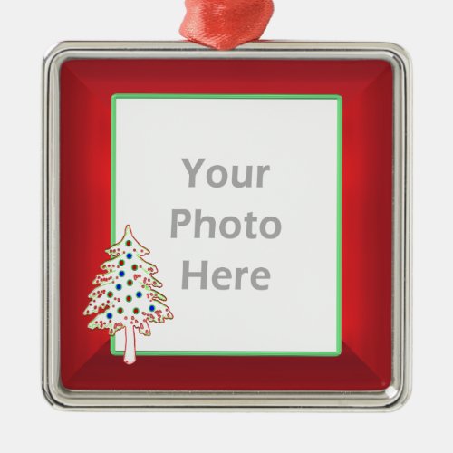 Christmas Tree on Red photo frame Metal Ornament