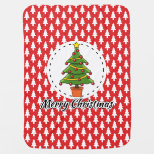 Christmas Tree on Red Pines Pattern - Merry Xmas Baby Blanket