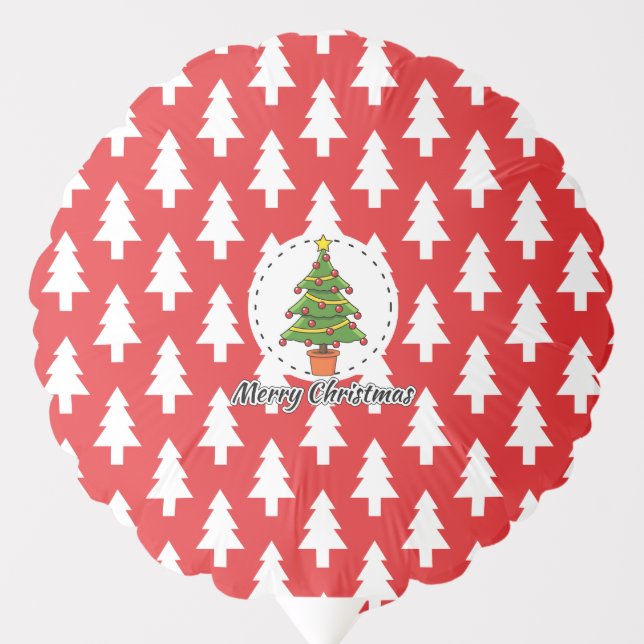 Christmas Tree on Red Pines Pattern - Merry Xmas Balloon (Front)