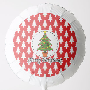 Christmas Tree on Red Pines Pattern - Merry Xmas Balloon