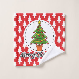 Christmas Tree on Red Pines Pattern - Merry Xmas Bath Towel Set