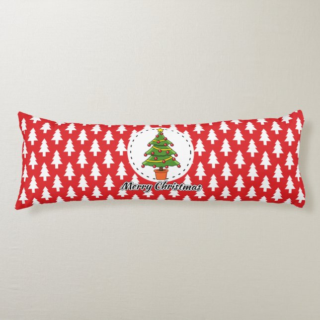 Christmas Tree on Red Pines Pattern - Merry Xmas Body Pillow (Front)