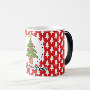 Christmas Tree on Red Pines Pattern - Merry Xmas Color Morph Mug