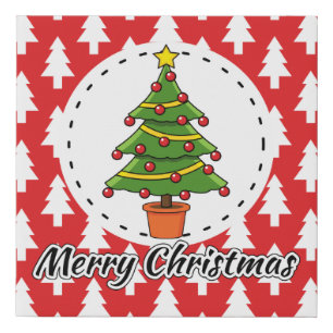 Christmas Tree on Red Pines Pattern - Merry Xmas Faux Canvas Print