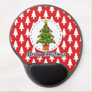 Christmas Tree on Red Pines Pattern - Merry Xmas Gel Mouse Pad