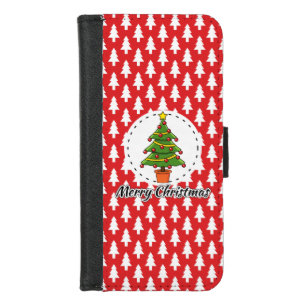 Christmas Tree on Red Pines Pattern - Merry Xmas iPhone 8/7 Wallet Case