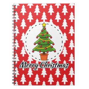 Christmas Tree on Red Pines Pattern - Merry Xmas Notebook