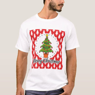Christmas Tree on Red Pines Pattern - Merry Xmas T-Shirt