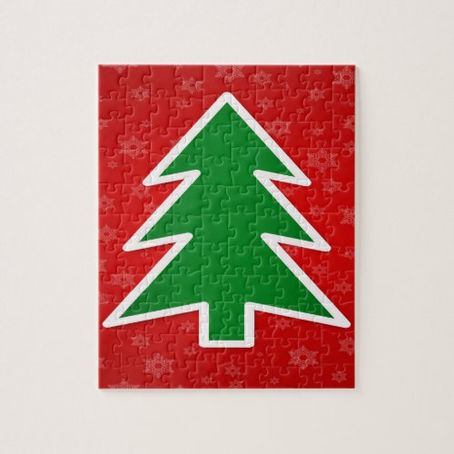 Christmas Tree on Red With Snowflakes Jigsaw Puzzle