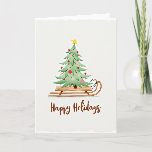 Christmas Tree on Sled Greeting Card (Front)