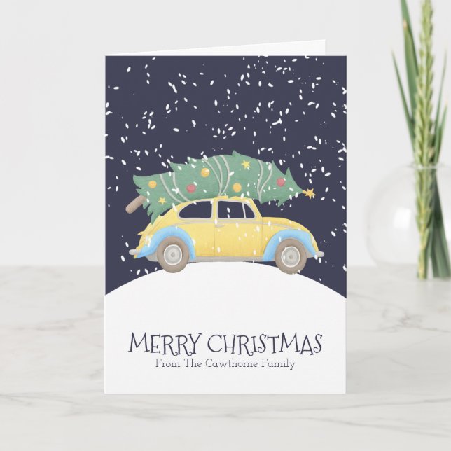 Christmas Tree on Yellow Car Personalized Holiday (Front)