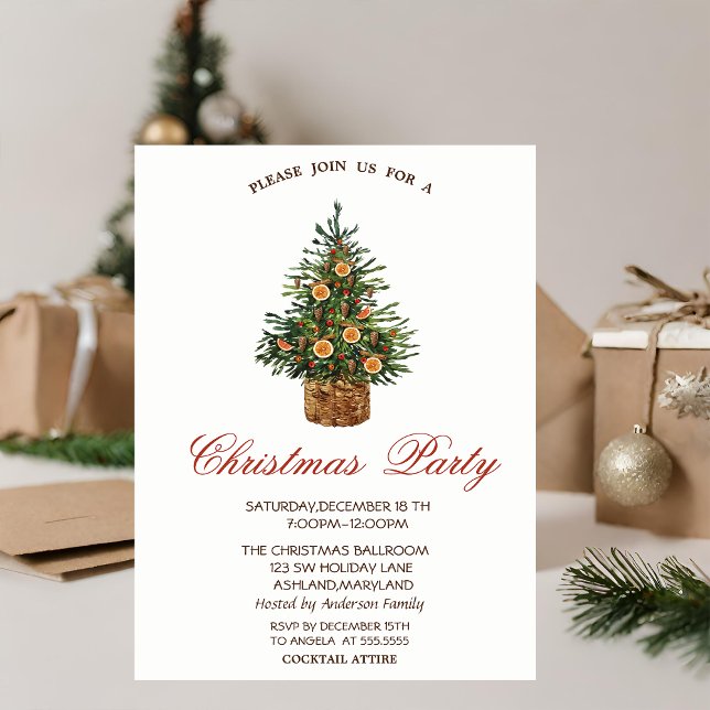 Christmas Tree Orange Christmas Party Invitation (Creator Uploaded)