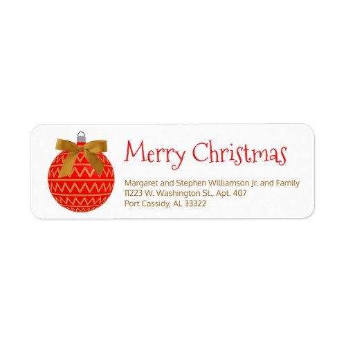 Christmas Tree Ornament Bulb Red Gold Bow Custom  Label