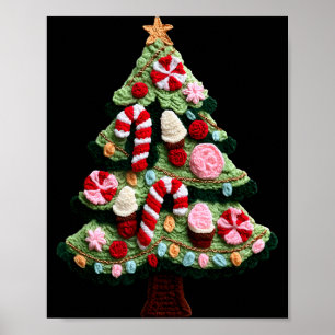 Christmas Tree Ornament Candy Cane Crochet Holiday Poster