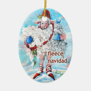 Christmas Tree Ornament Oval Sheep Fleece Navidad